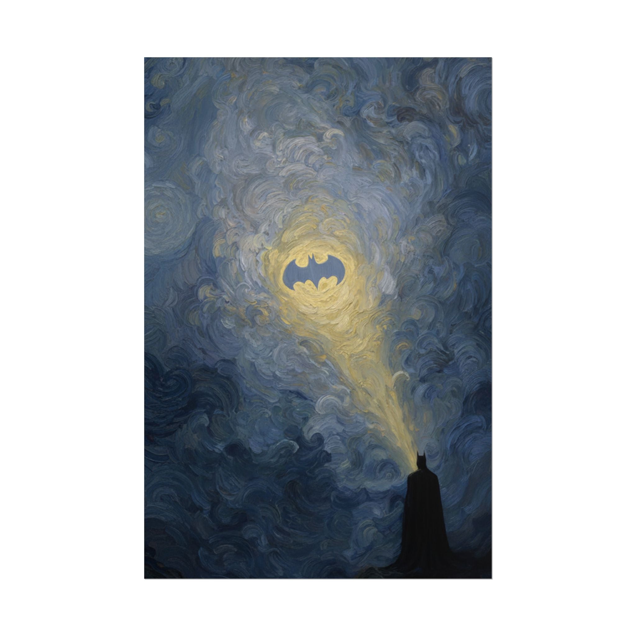 Bat Signal Starry Night Rolled Poster | Night Sky, Lighthouse Silhouette