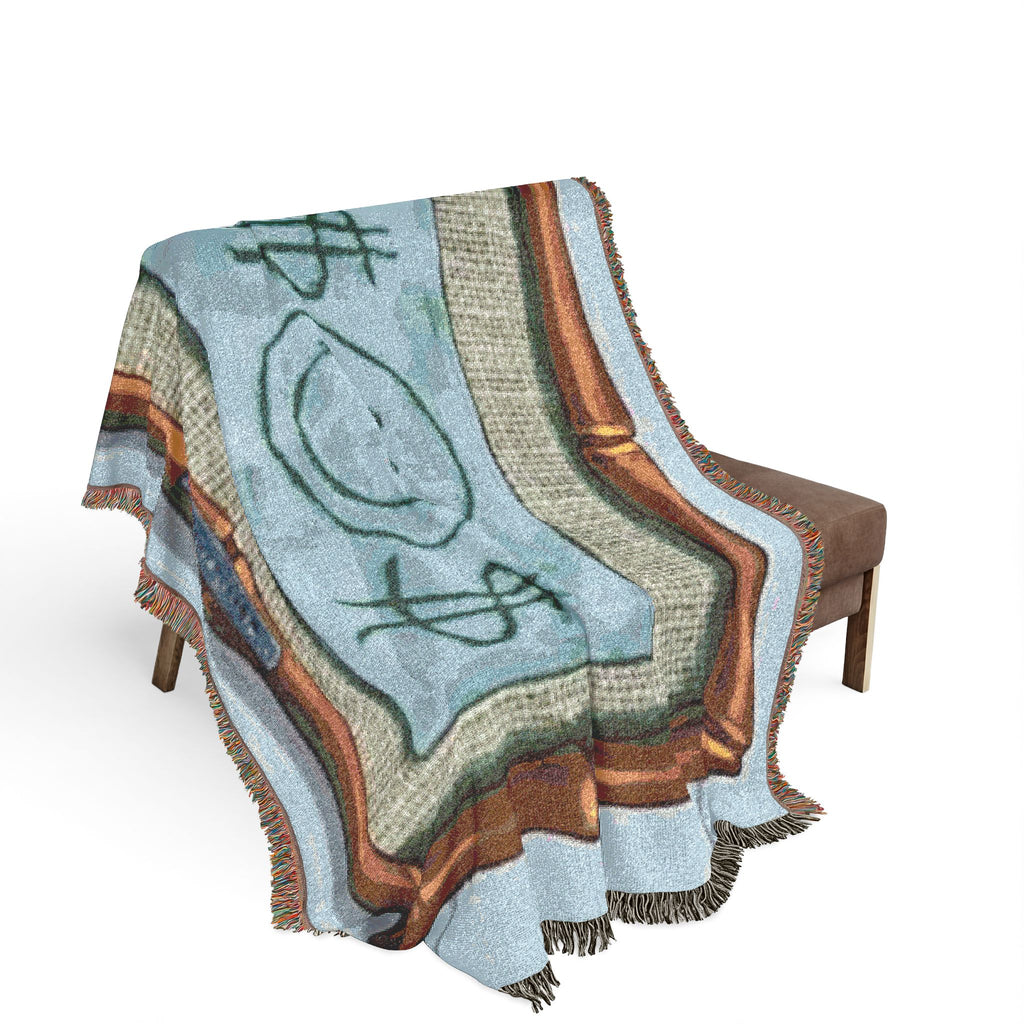 Smiley Dollar Frame Woven Blanket | Money Motif Throw, Decorative Tapestry