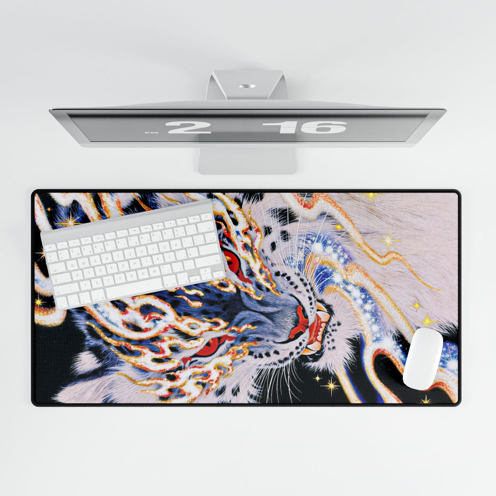 Flaming Tiger Head Desk Mat | Large Gaming Mousepad