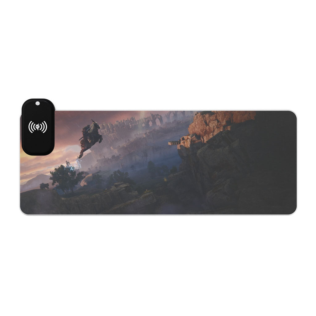 Gaming Mouse Pad, Elden Ring Wireless Charging, Anime Artwork Desk Mat, RGB LED Light Strip, Non-Slip Base, Qi Compatible, Custom Design,