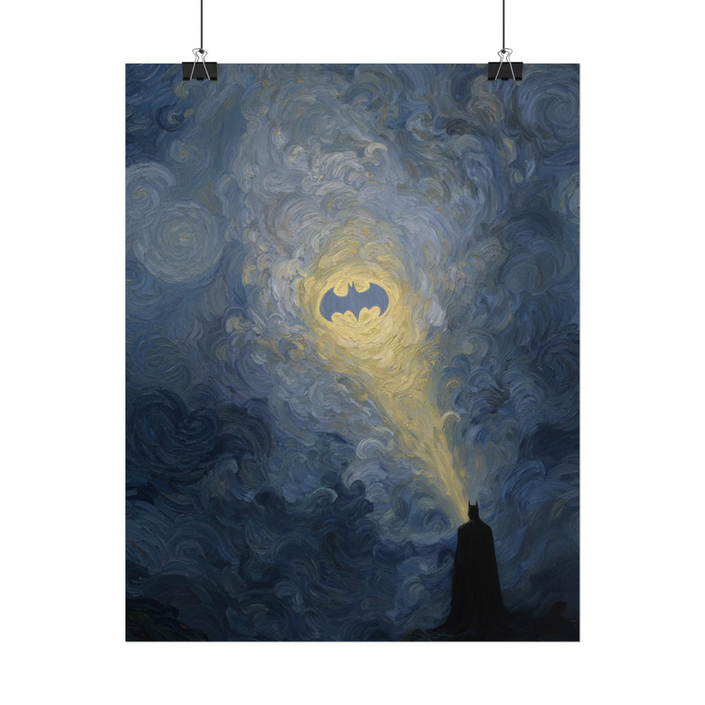 Bat Signal Starry Night Rolled Poster | Night Sky, Lighthouse Silhouette