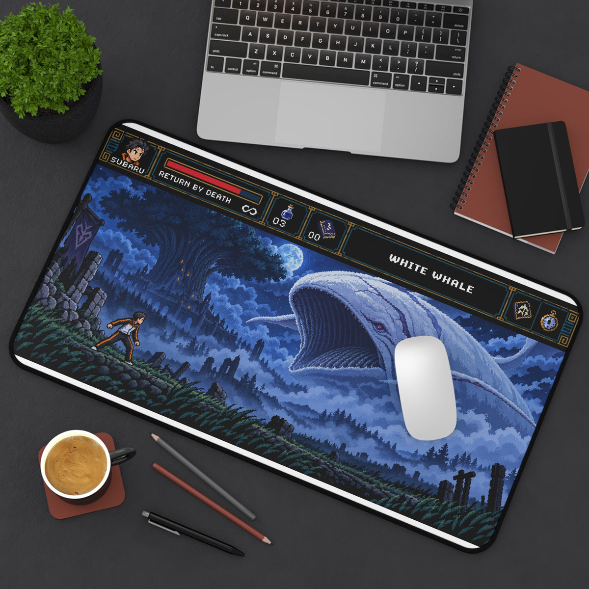 Legiana Pixel Art Mousepad, Coral Highlands Gaming Desk Mat, Monster Hunter Inspired 8 Bit Neoprene Mouse Pad, Fantasy Dragon Desk Mat