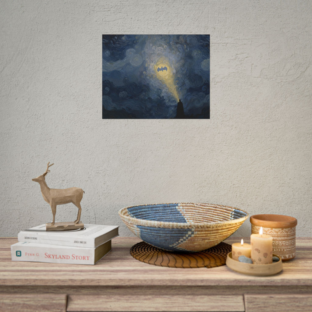 Bat Signal Starry Night Rolled Poster | Night Sky, Lighthouse Silhouette