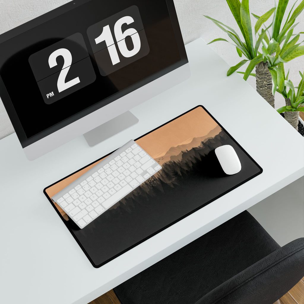 Forest Fire Watch Desk Mat — Mountain Silhouette Desk Pad Personalized Gifts