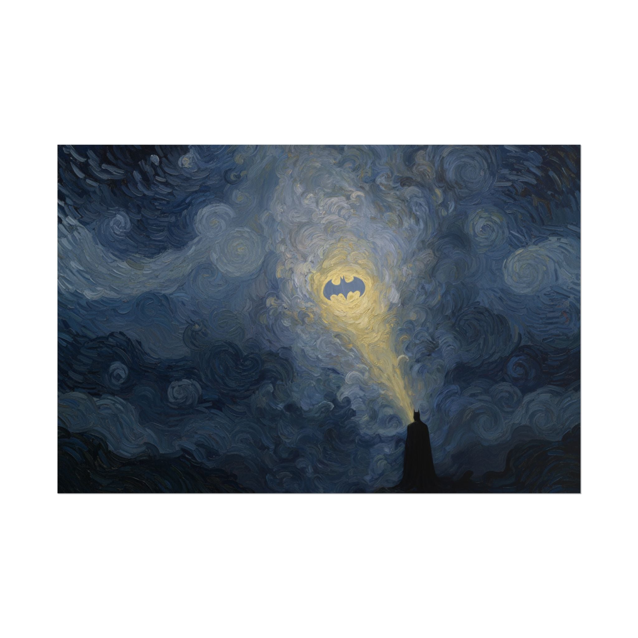 Bat Signal Starry Night Rolled Poster | Night Sky, Lighthouse Silhouette