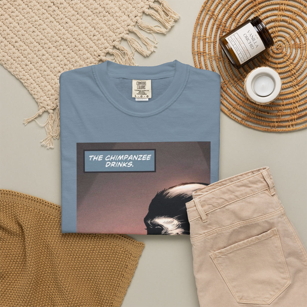 Chimpanzee Drinking Whiskey T-Shirt | Retro Comic Ape Illustration