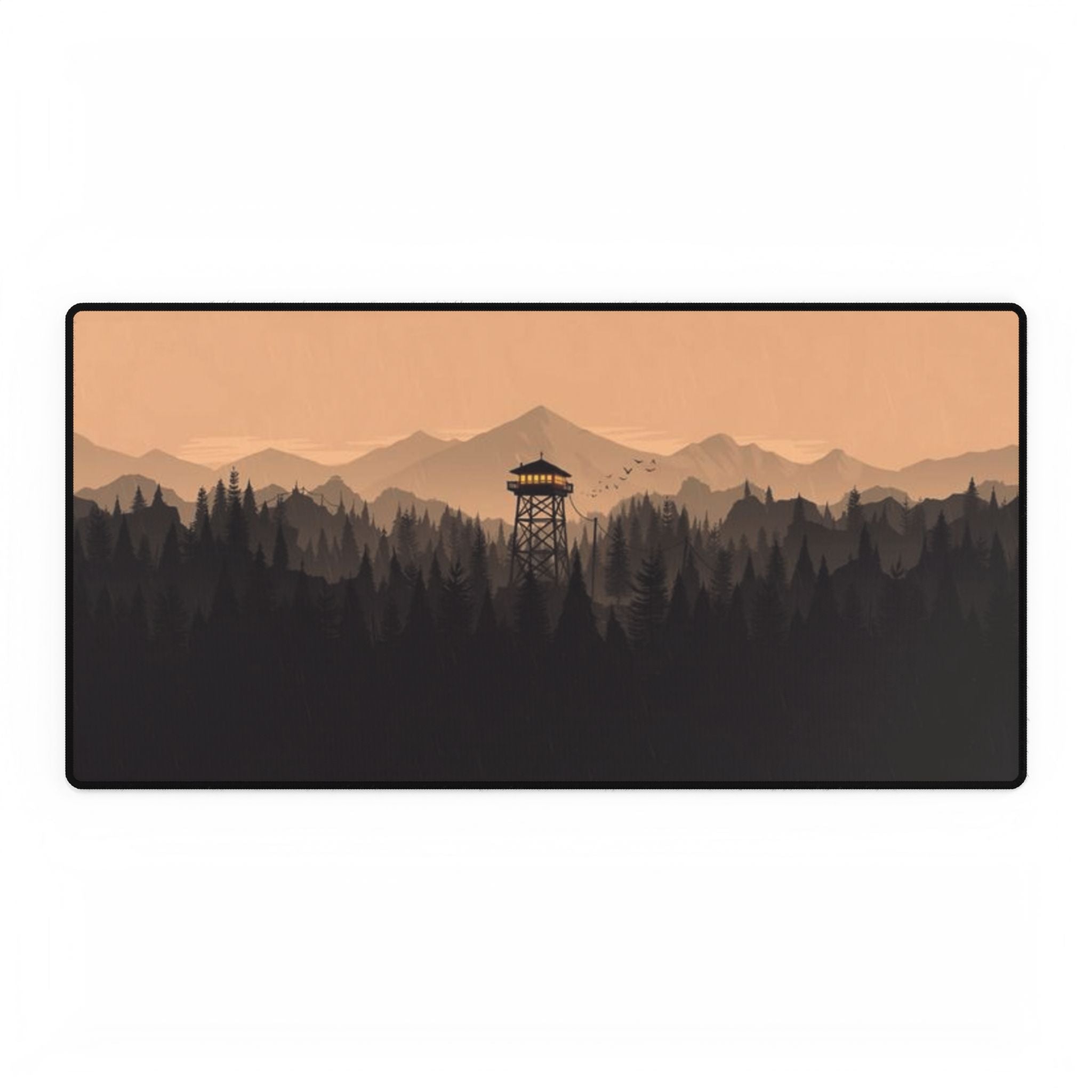 Forest Fire Watch Desk Mat — Mountain Silhouette Desk Pad Personalized Gifts