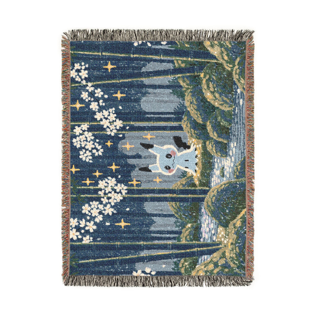Pixel Forest Bunny Woven Blanket | Starry Night Woodland Throw