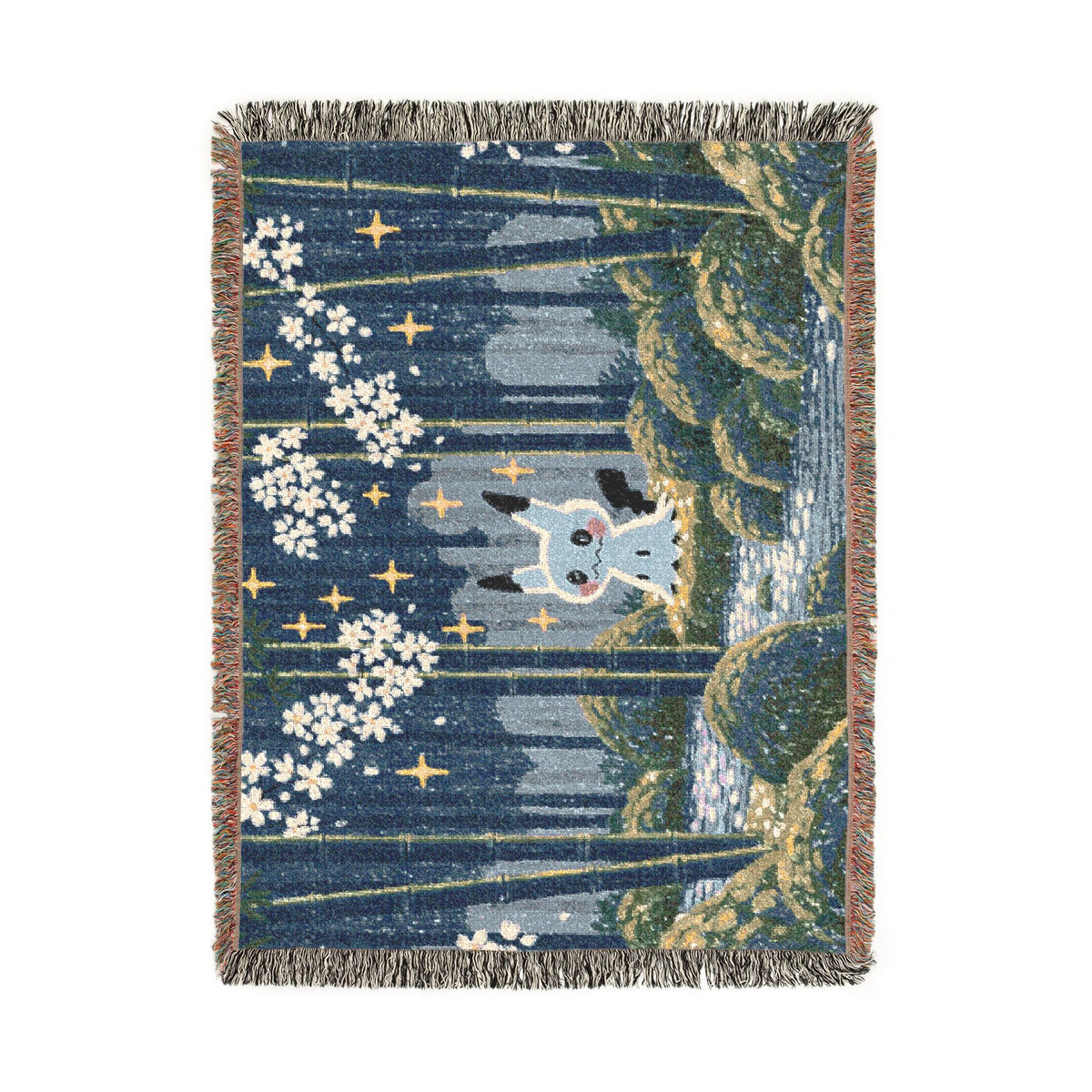 Pixel Forest Bunny Woven Blanket | Starry Night Woodland Throw