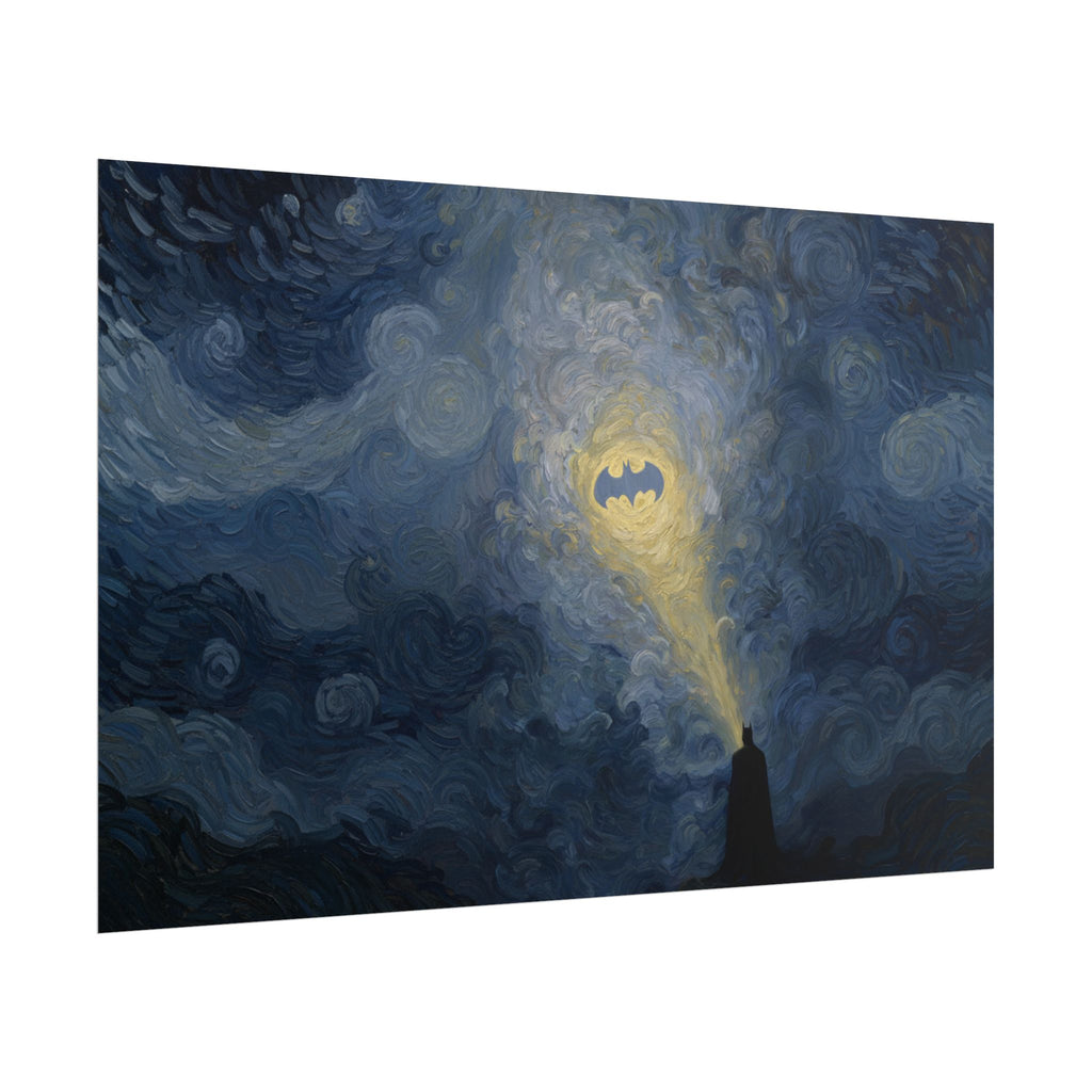 Bat Signal Starry Night Rolled Poster | Night Sky, Lighthouse Silhouette