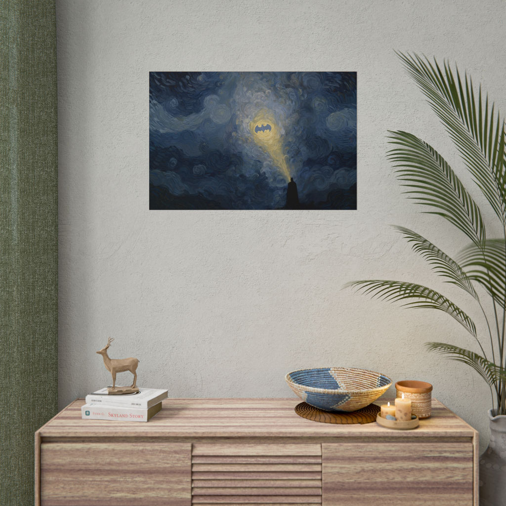 Bat Signal Starry Night Rolled Poster | Night Sky, Lighthouse Silhouette