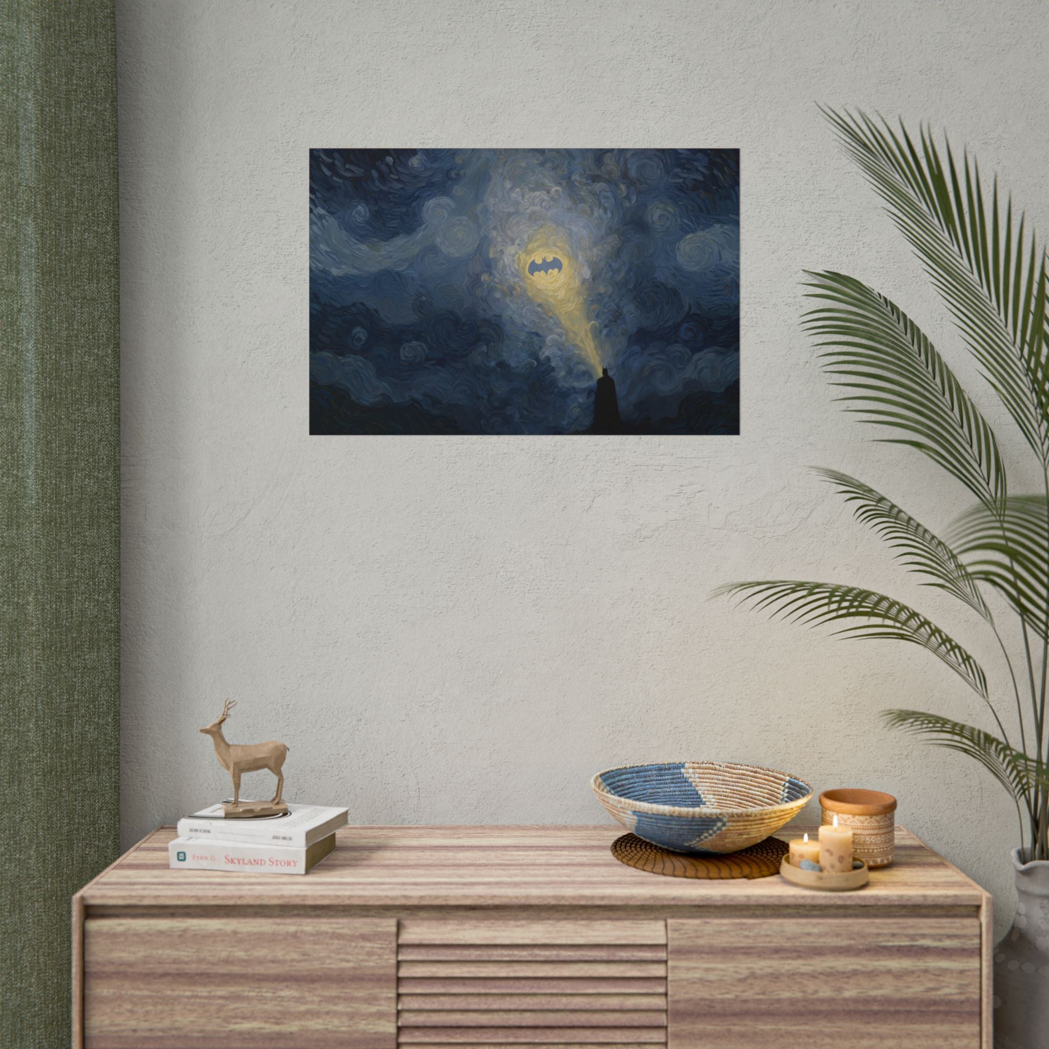Bat Signal Starry Night Rolled Poster | Night Sky, Lighthouse Silhouette