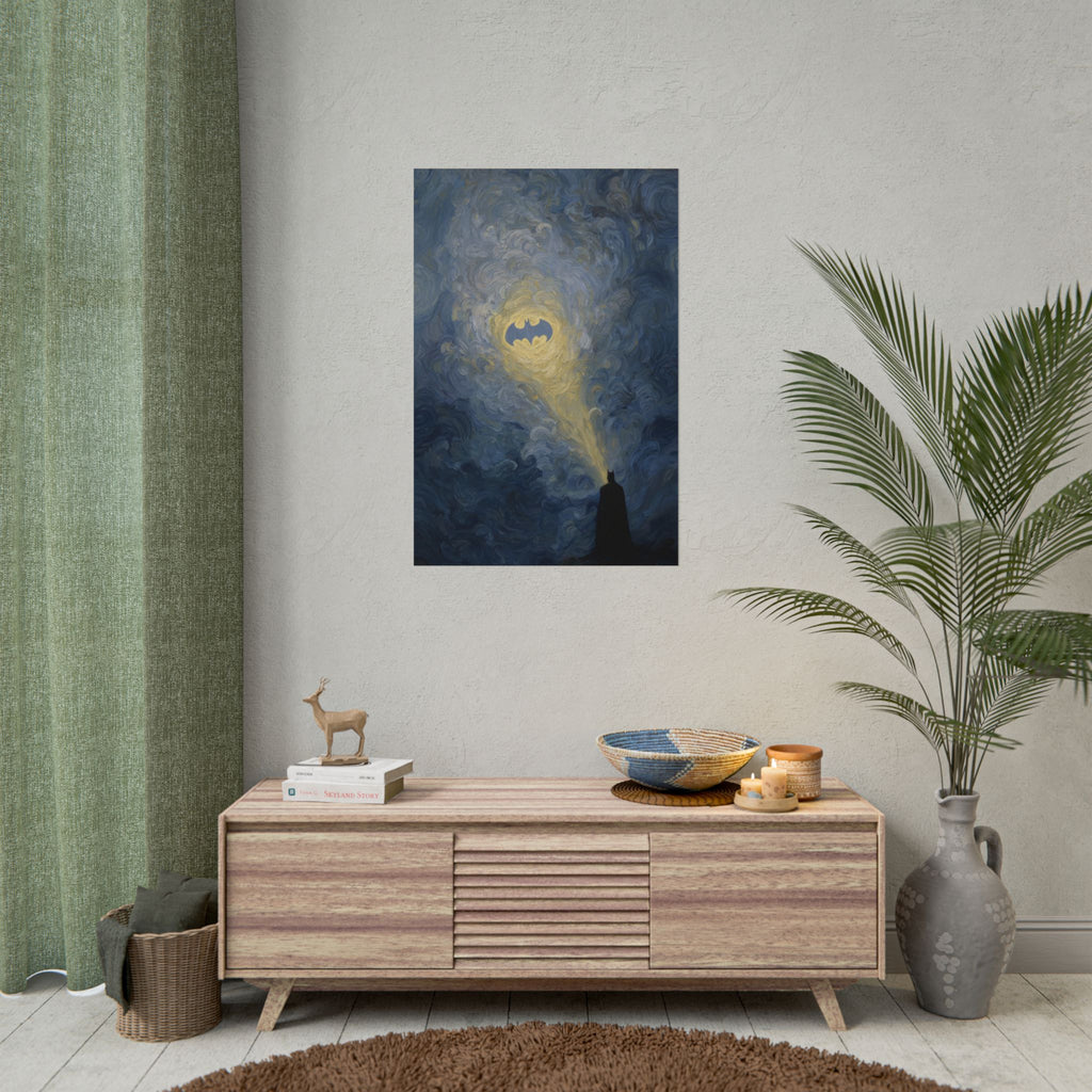 Bat Signal Starry Night Rolled Poster | Night Sky, Lighthouse Silhouette