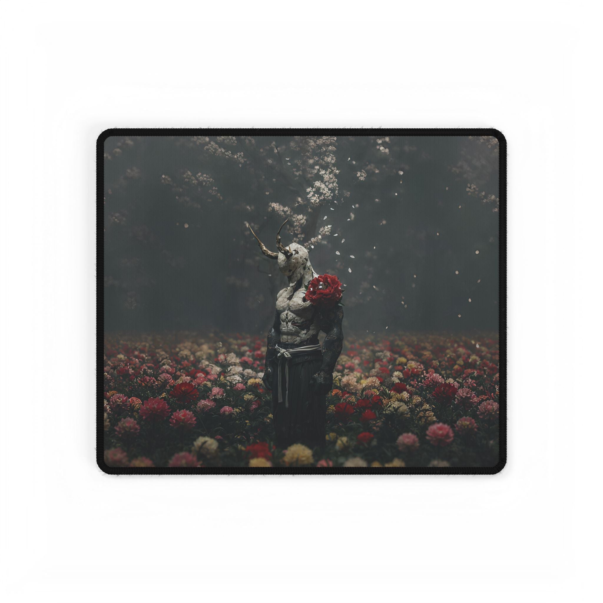 Mahoraga Gothic Garden Desk Mat — Surreal Floral Nightscape Mouse Pad