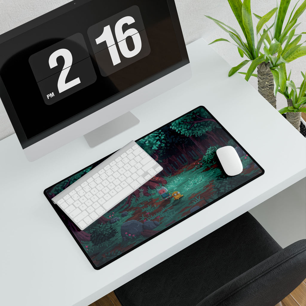 Mystical Forest Night Desk Mat | Pixel Art Woodland Scene