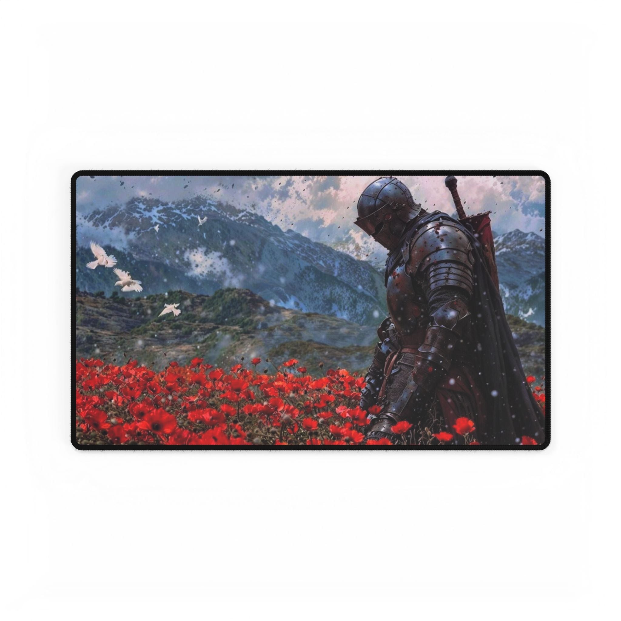 Knight in Poppy Field Desk Mat | Medieval Armor Landscape Gaming Mousepad