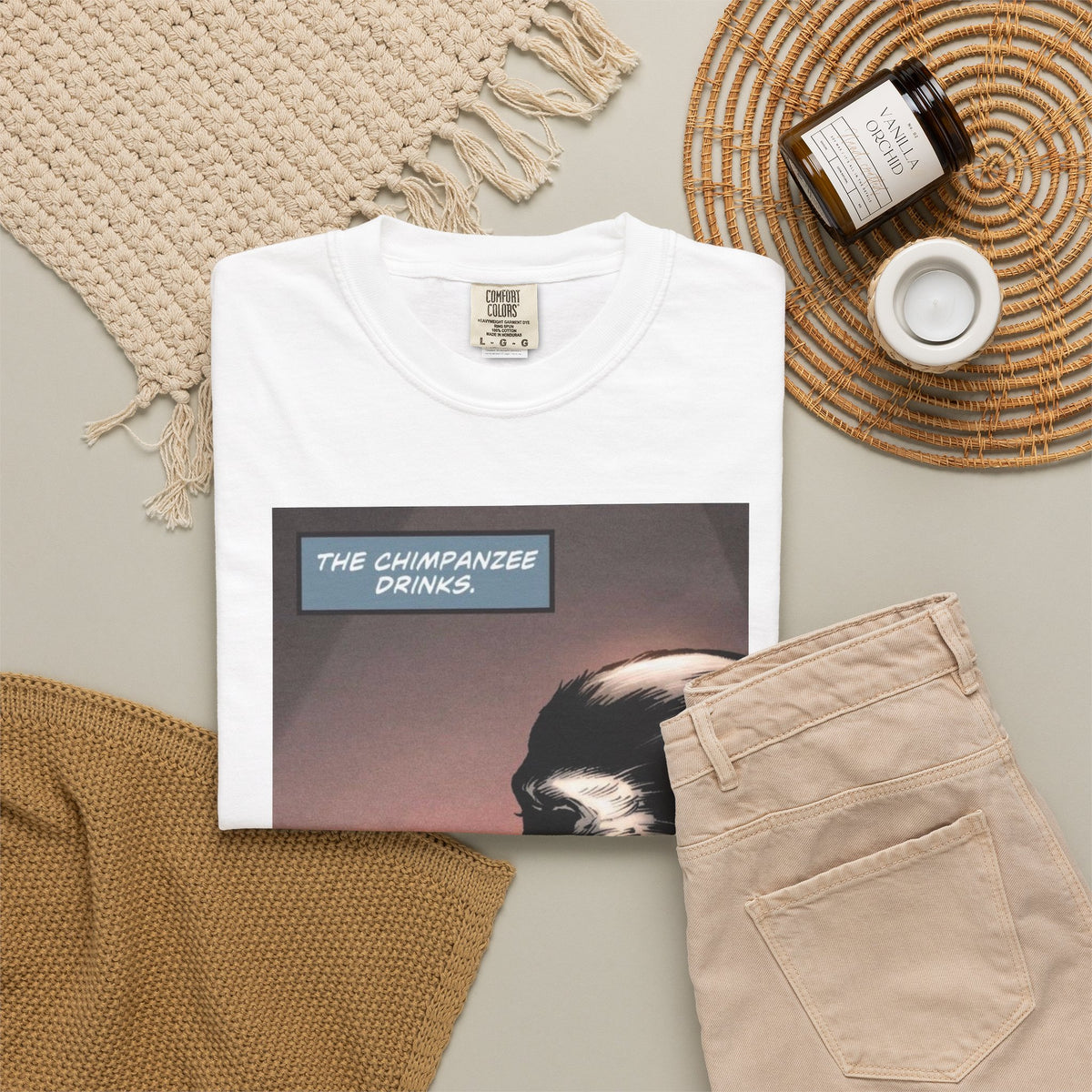 Chimpanzee Drinking Whiskey T-Shirt | Retro Comic Ape Illustration