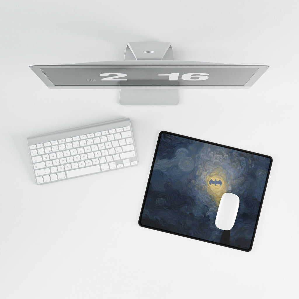 Starry Night Bat Signal Gaming & Office Mouse Pad | XL DC Desk Mat