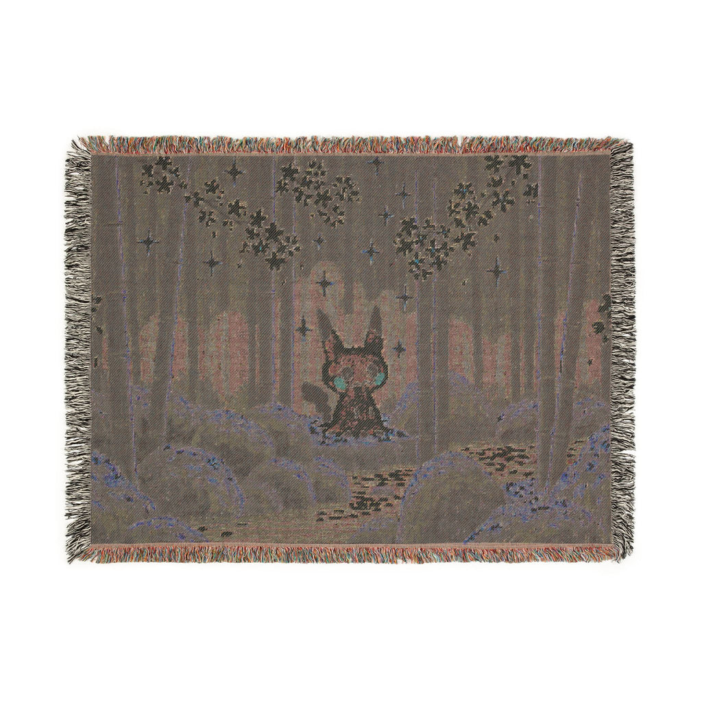 Pixel Forest Bunny Woven Blanket | Starry Night Woodland Throw