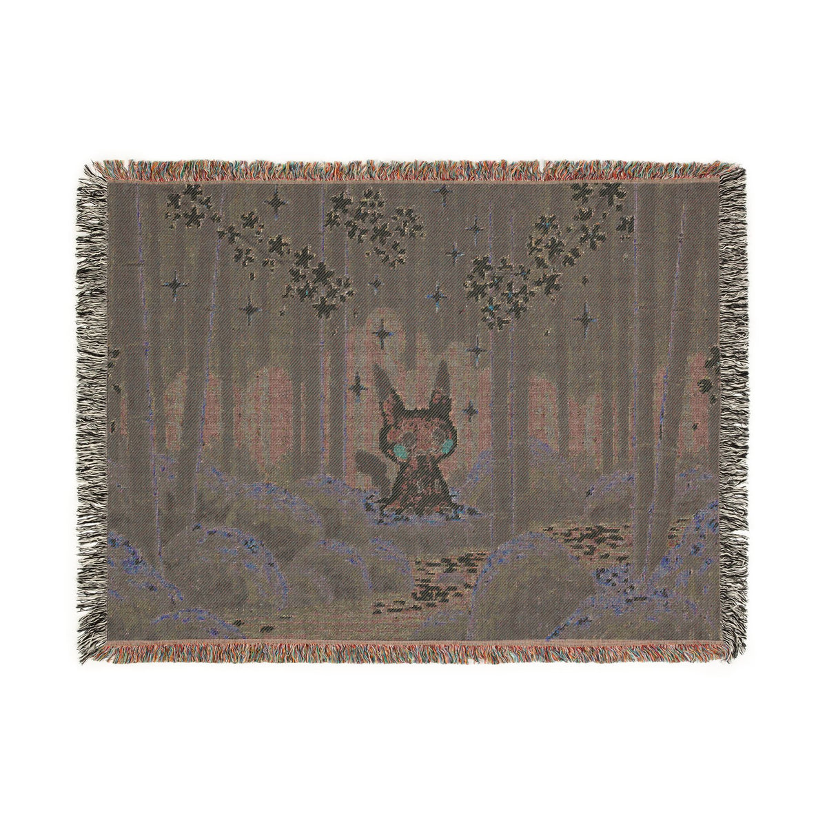Pixel Forest Bunny Woven Blanket | Starry Night Woodland Throw