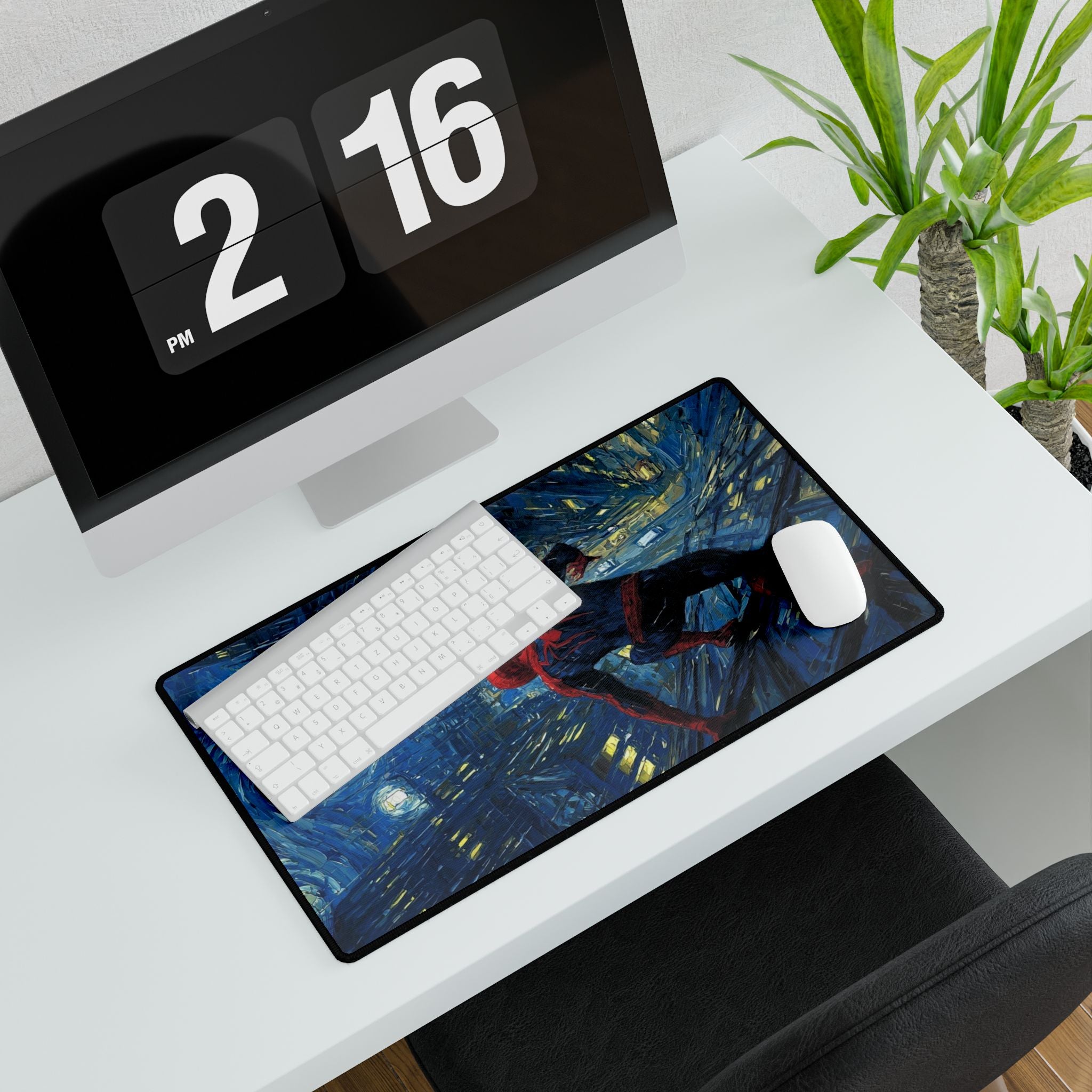 Starry City Night Spider-Hero Desk Mat | XL Superhero Gaming Mousepad