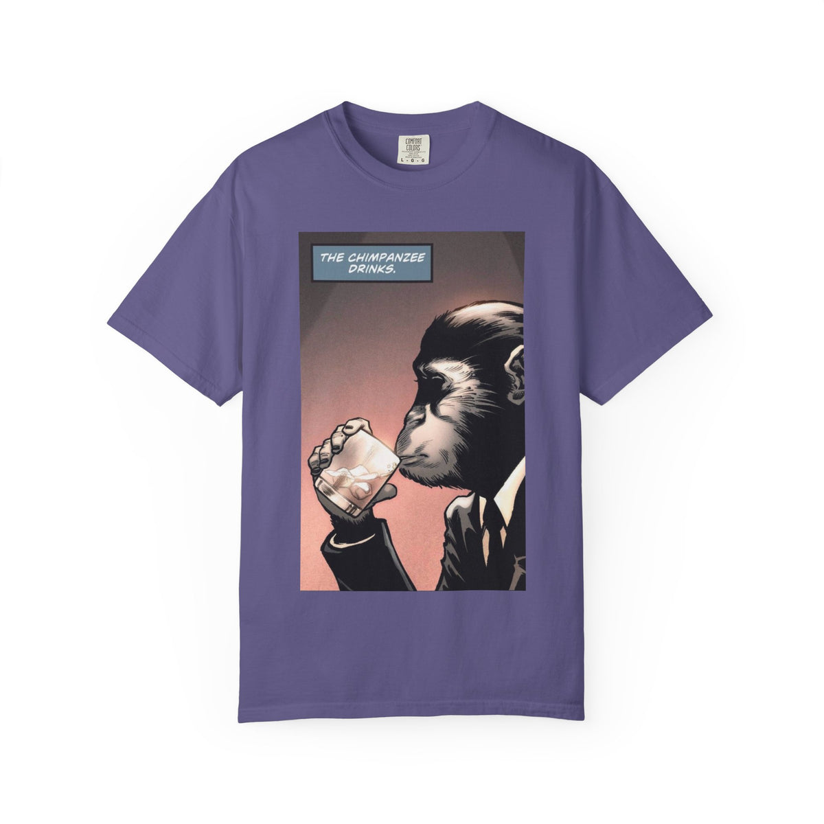 Chimpanzee Drinking Whiskey T-Shirt | Retro Comic Ape Illustration