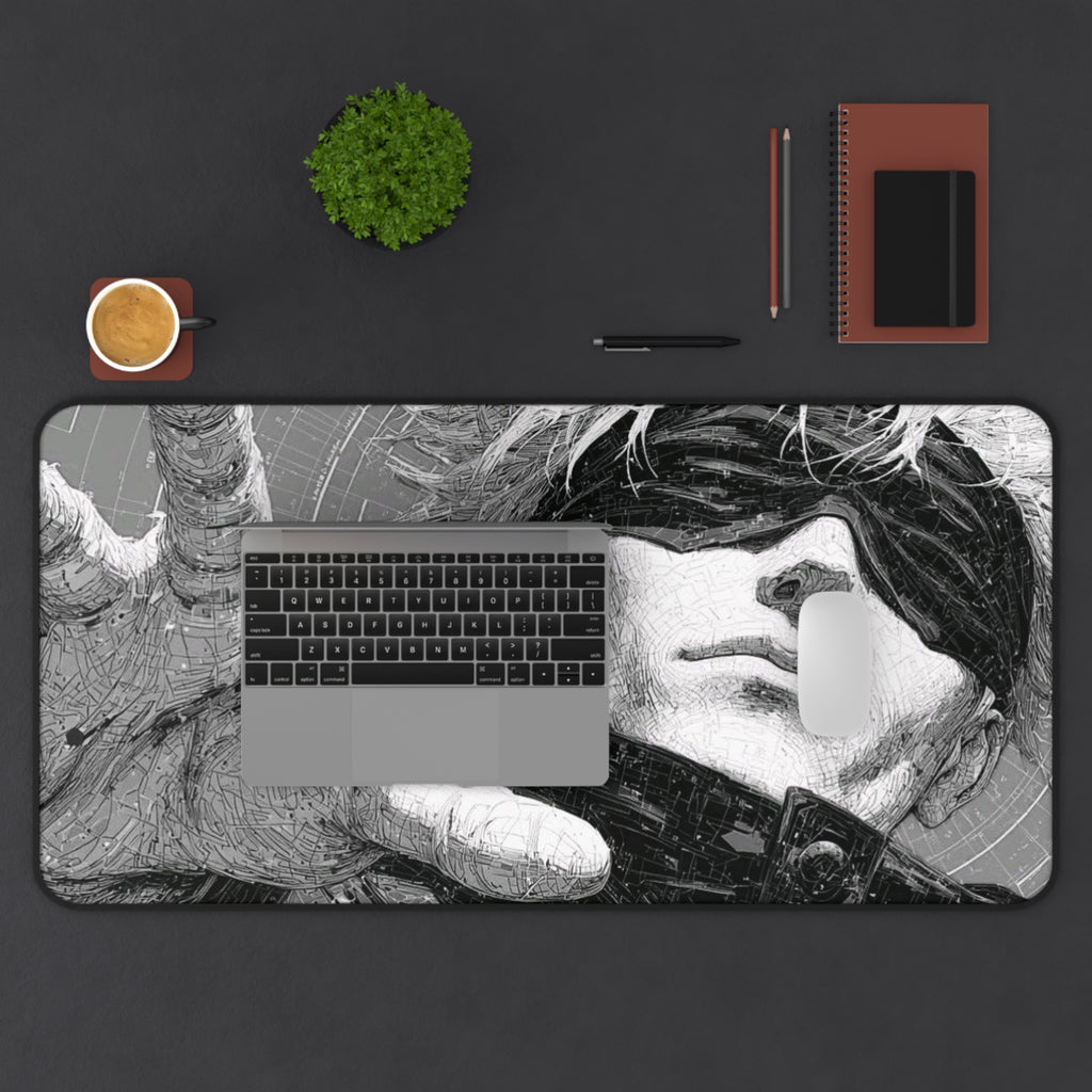 Gojo Satoru Manga Desk Mat, JJK Blindfolded Anime Hero Mousepad, Monochrome Gaming Mouse Pad, Dark Aesthetic XL Desk Pad, Gamer Gift