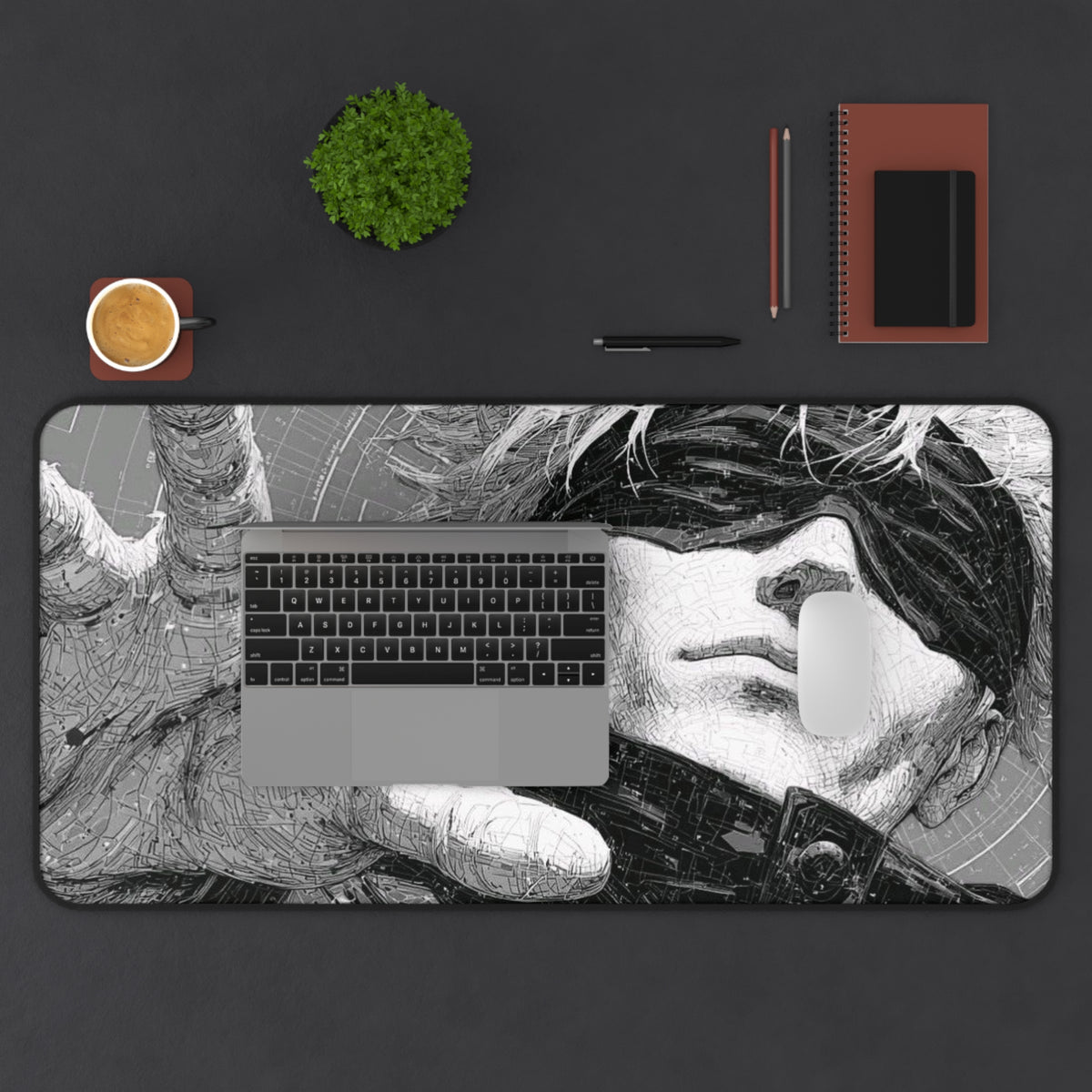 Gojo Satoru Manga Desk Mat, JJK Blindfolded Anime Hero Mousepad, Monochrome Gaming Mouse Pad, Dark Aesthetic XL Desk Pad, Gamer Gift
