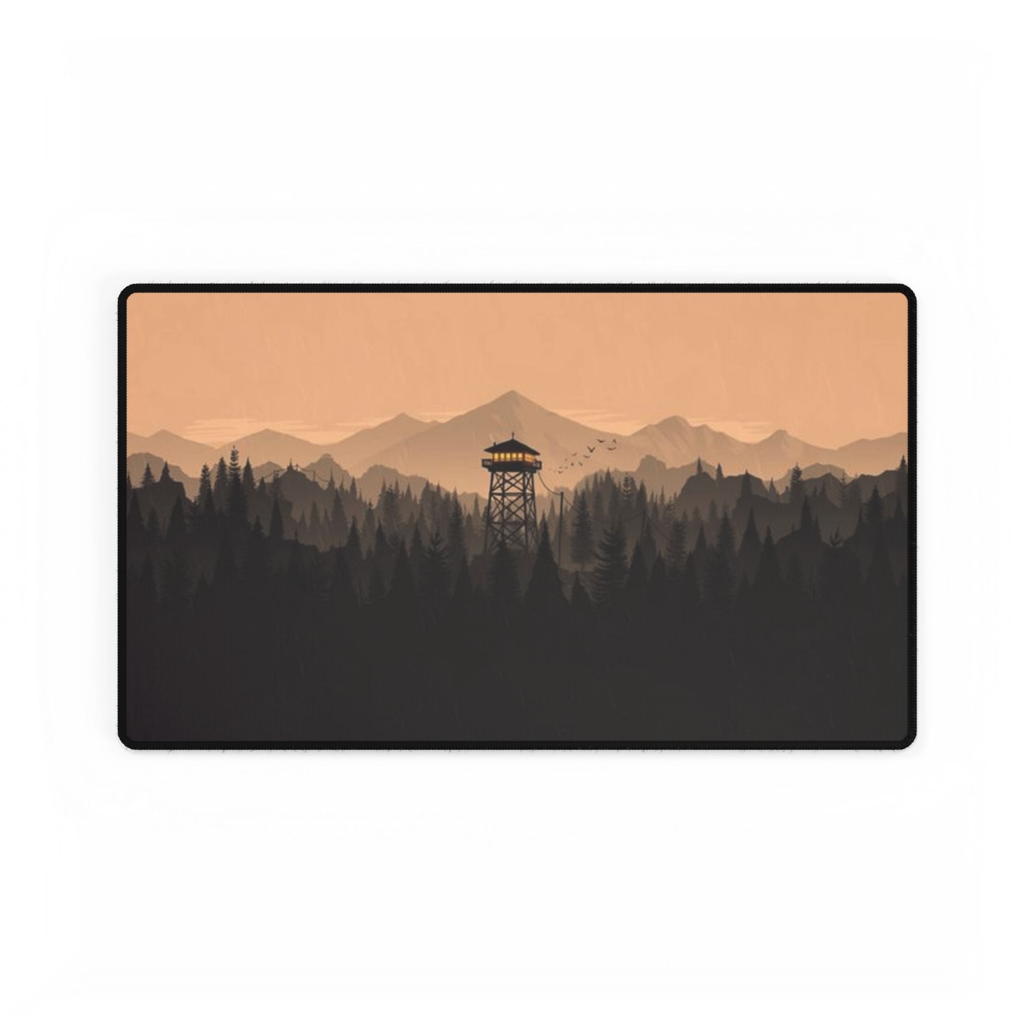 Forest Fire Watch Desk Mat — Mountain Silhouette Desk Pad Personalized Gifts