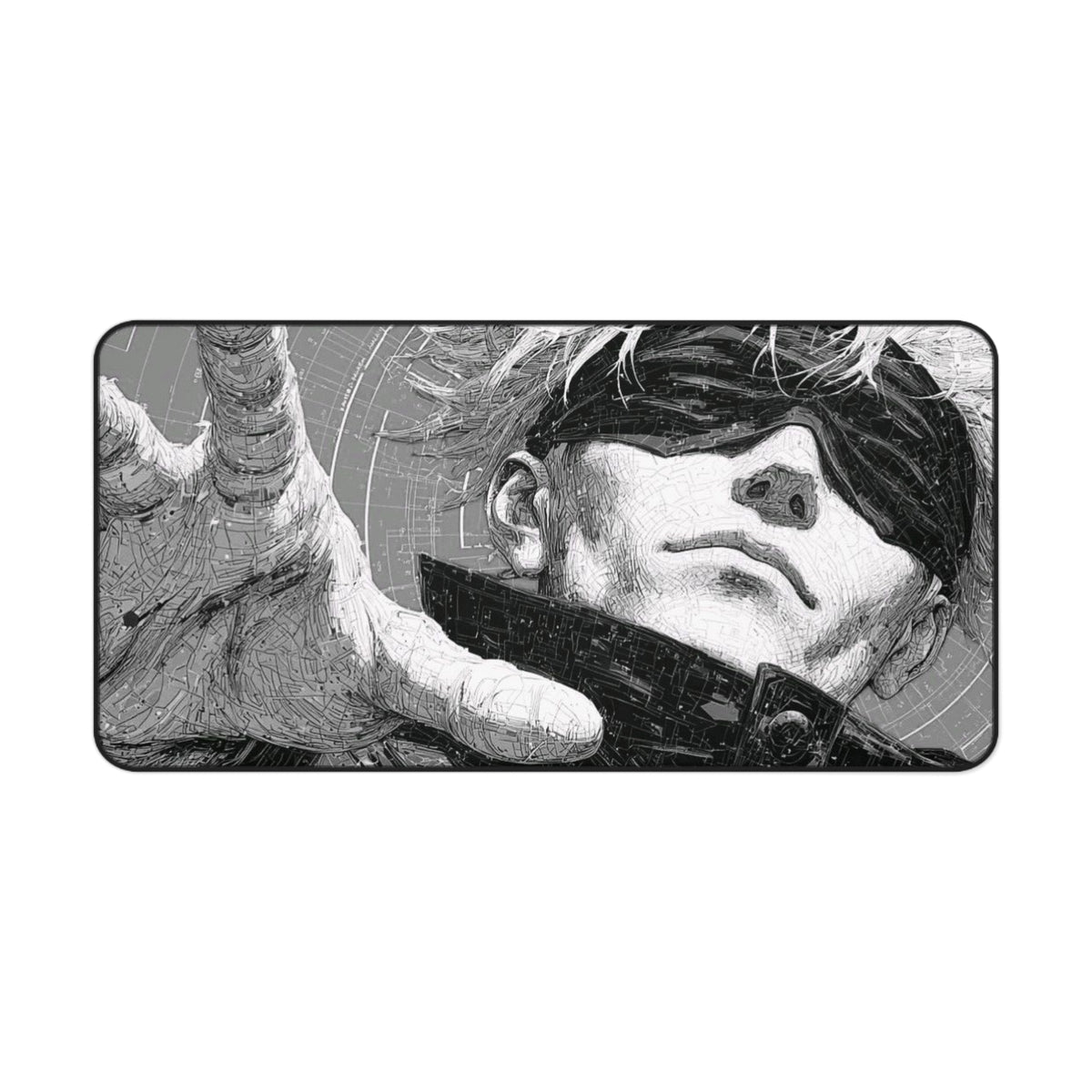 Gojo Satoru Manga Desk Mat, JJK Blindfolded Anime Hero Mousepad, Monochrome Gaming Mouse Pad, Dark Aesthetic XL Desk Pad, Gamer Gift