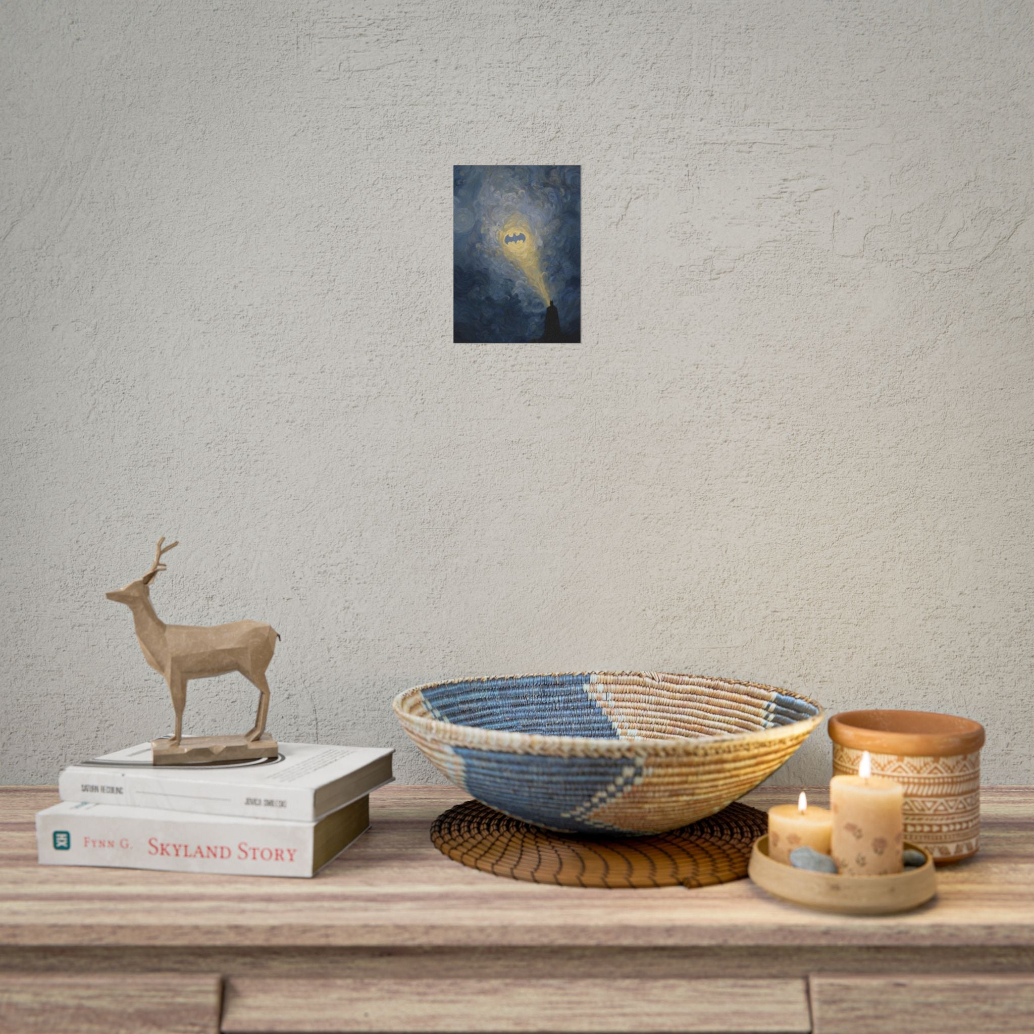 Bat Signal Starry Night Rolled Poster | Night Sky, Lighthouse Silhouette