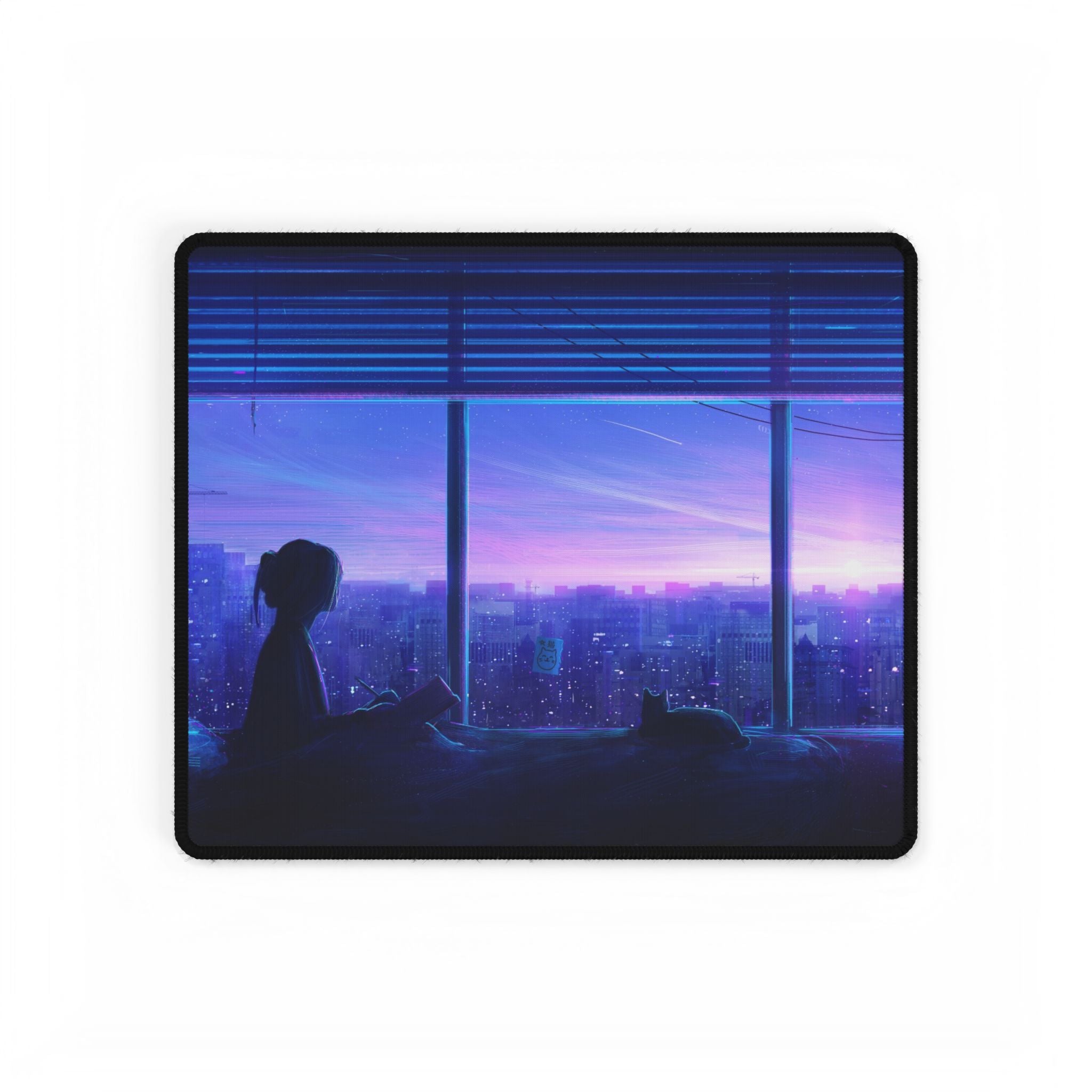 Anime Girl in Window City Skyline Desk Mat | XL Gaming Mouse Pad, Non-Slip