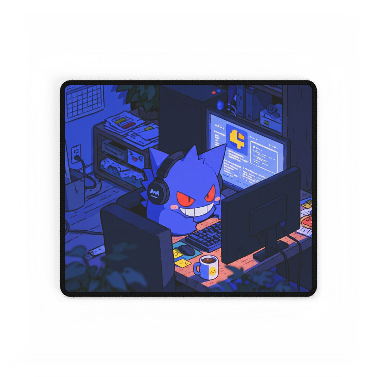 Purple Animal Gamer Night Desk Mat | Anime Gaming Deskpad, Cute Ghost Computer Setup