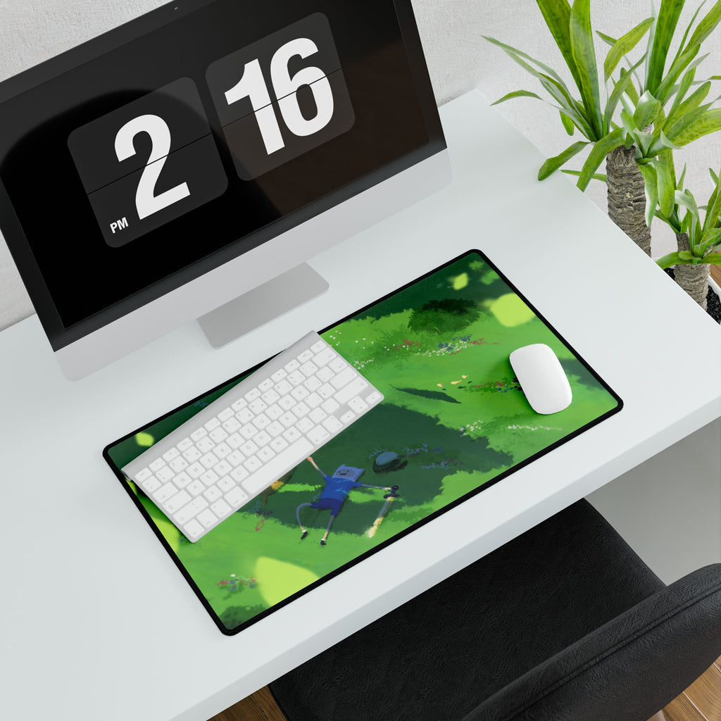 Adventure Time Relaxing Meadow Scene Desk Mat | Green Nature Landscape Mouse Pad