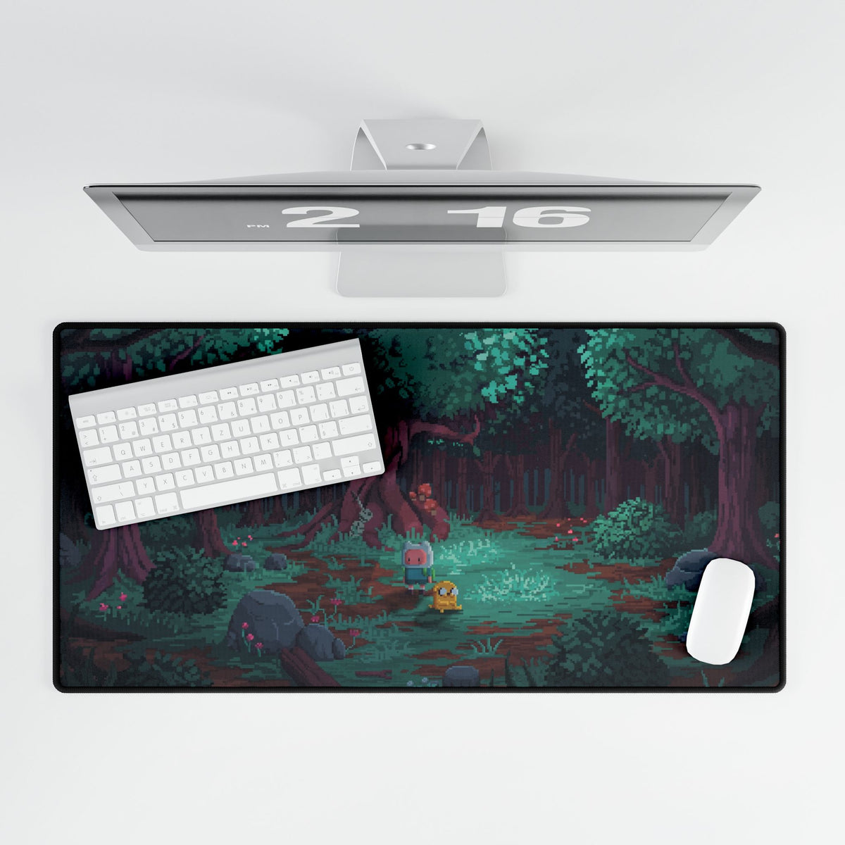 Mystical Forest Night Desk Mat | Pixel Art Woodland Scene
