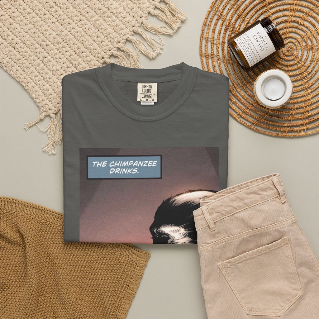 Chimpanzee Drinking Whiskey T-Shirt | Retro Comic Ape Illustration