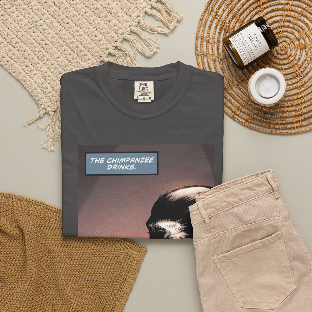 Chimpanzee Drinking Whiskey T-Shirt | Retro Comic Ape Illustration