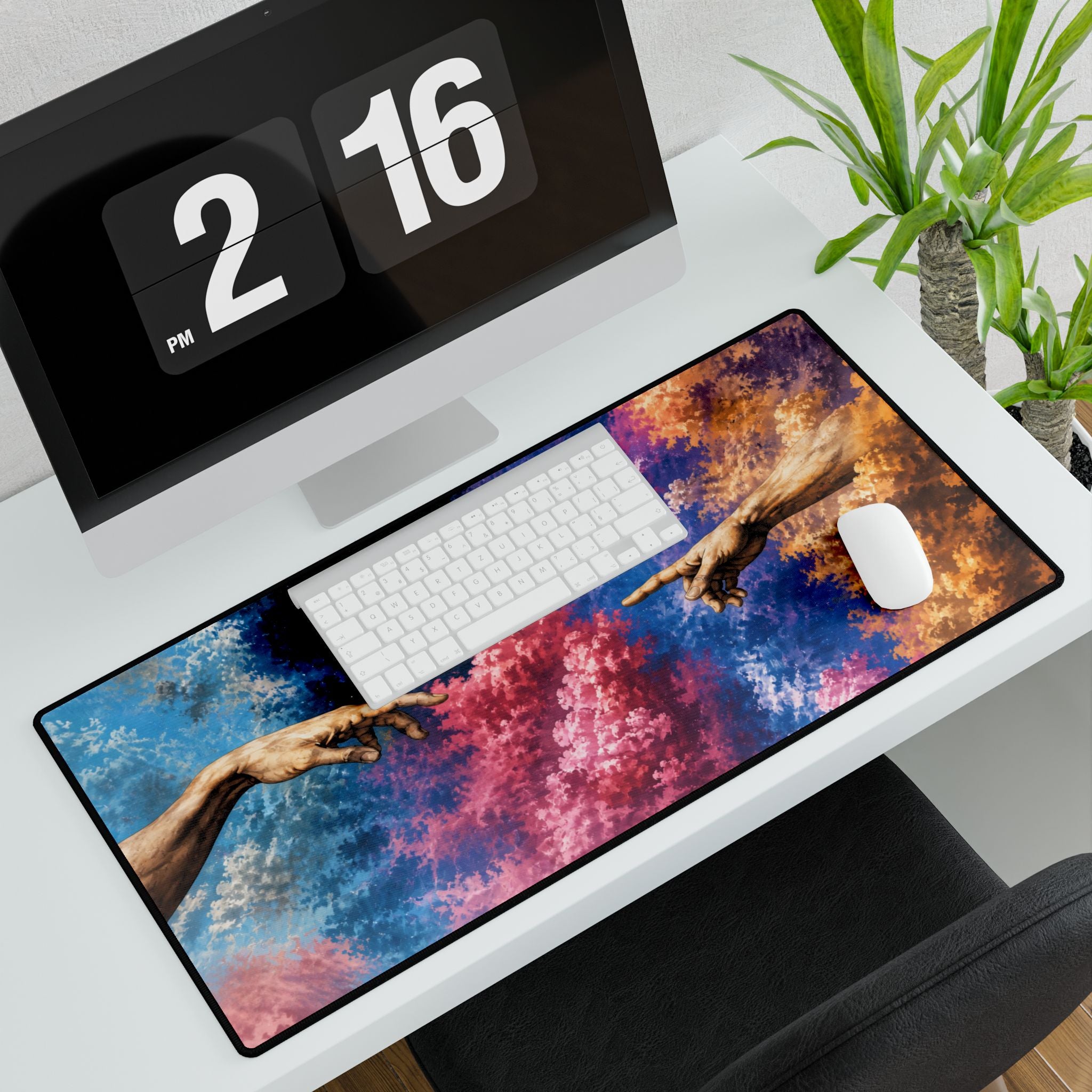 Cosmic Creation Desk Mat — Colorful Michelangelo-Style Gaming & Office Mouse Pad