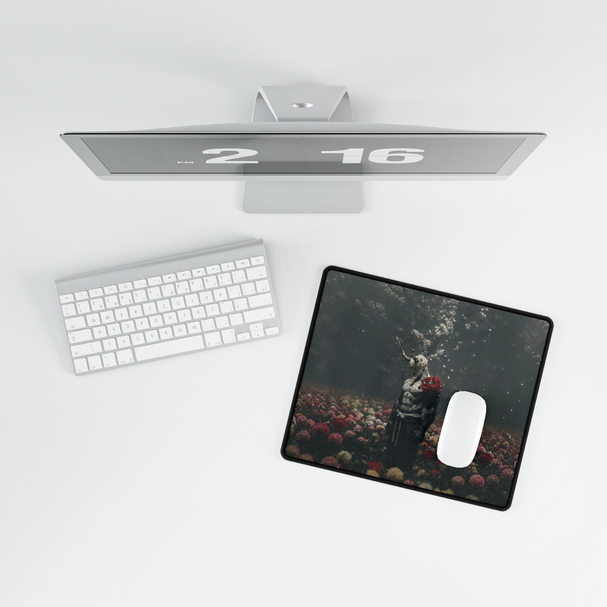 Mahoraga Gothic Garden Desk Mat — Surreal Floral Nightscape Mouse Pad