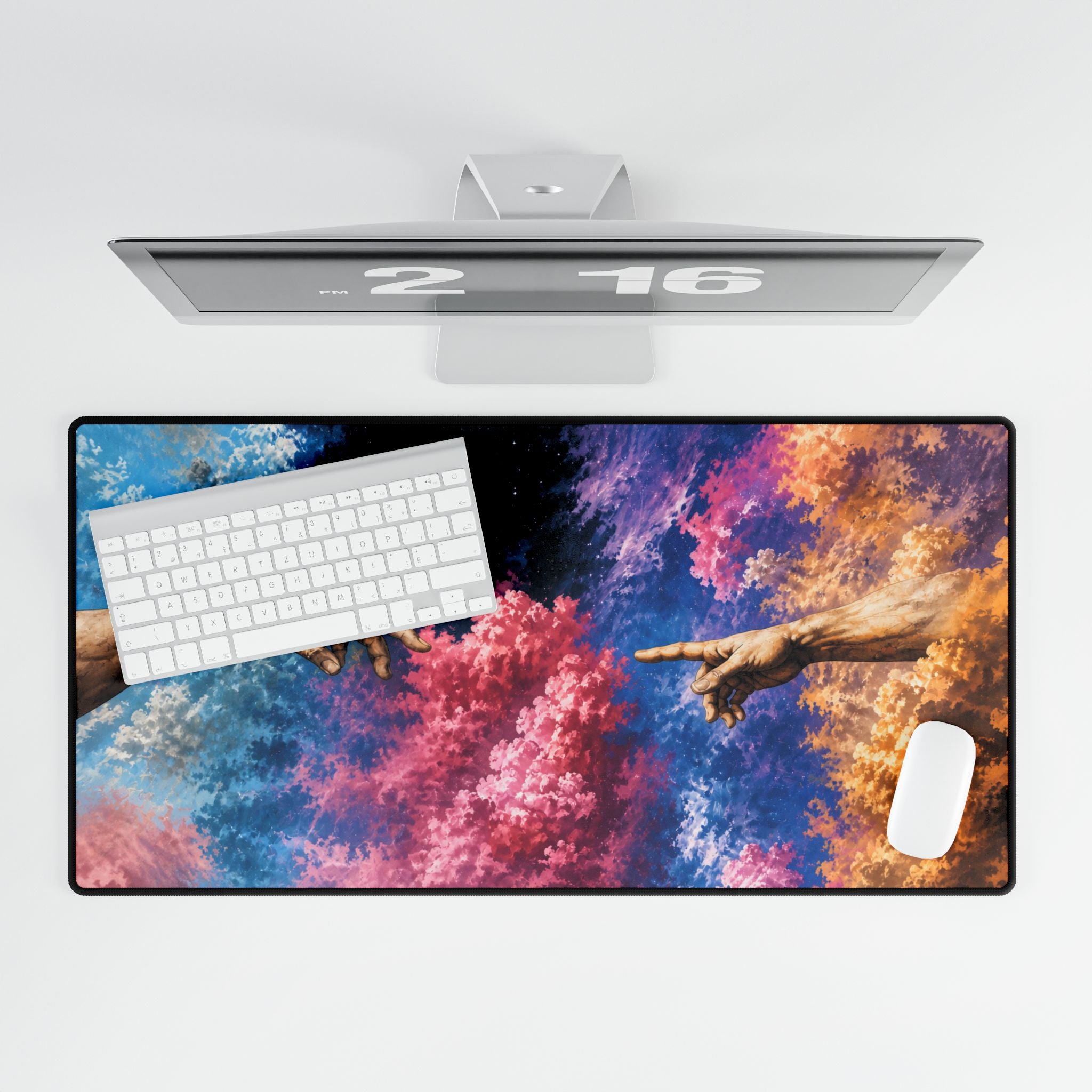 Cosmic Creation Desk Mat — Colorful Michelangelo-Style Gaming & Office Mouse Pad