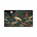 White Tiger Moon Desk Mat — Asian-Inspired Desk Pad with Pine & Moon Artwork