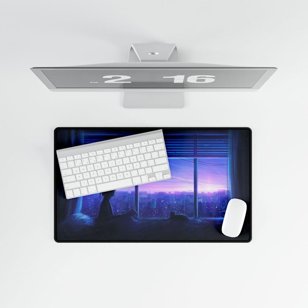 Anime Girl in Window City Skyline Desk Mat | XL Gaming Mouse Pad, Non-Slip