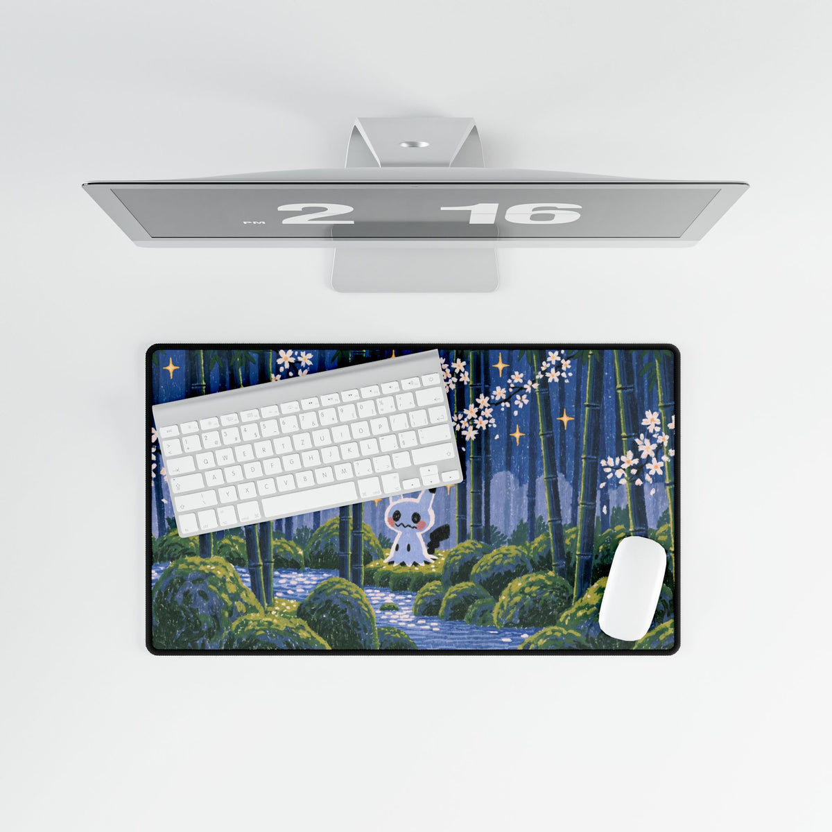 Forest Fox Woodland Scene Desk Mat | Cherry Blossoms Night Bamboo
