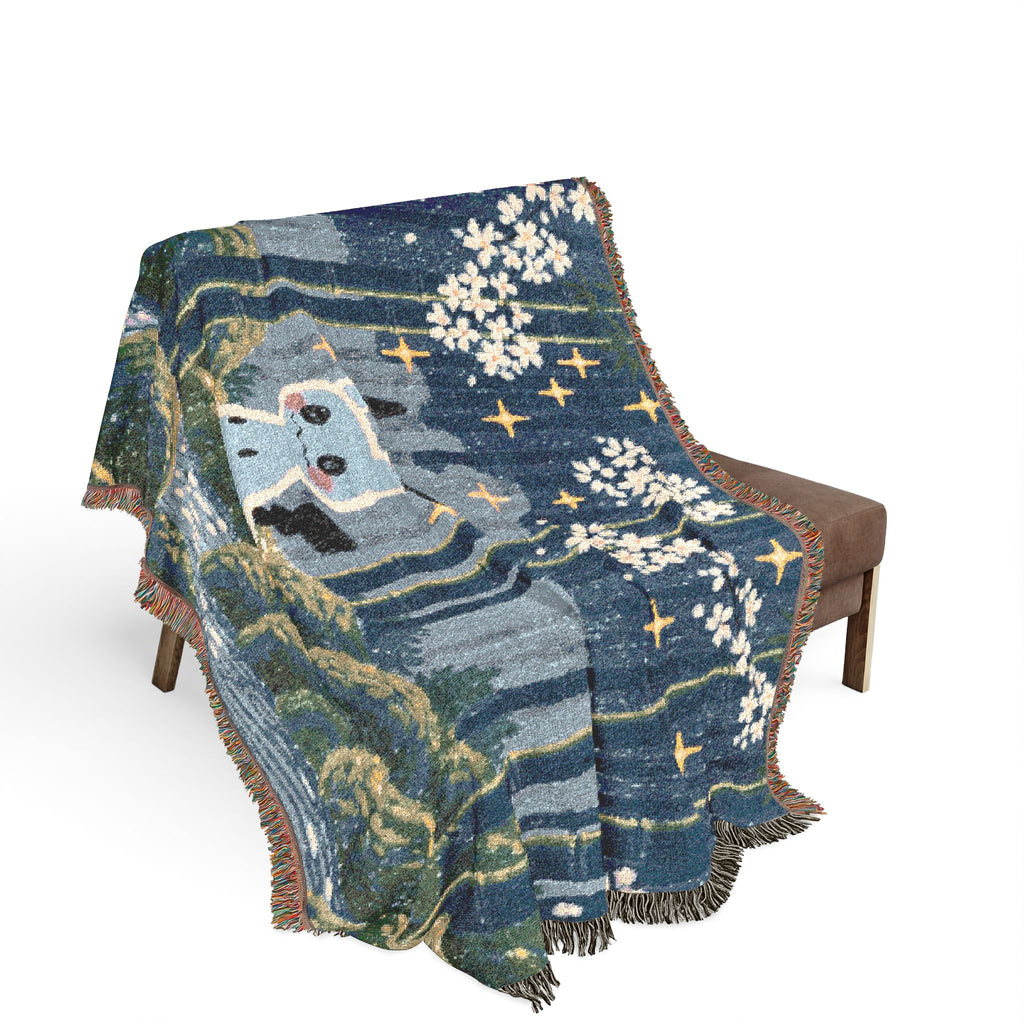 Pixel Forest Bunny Woven Blanket | Starry Night Woodland Throw