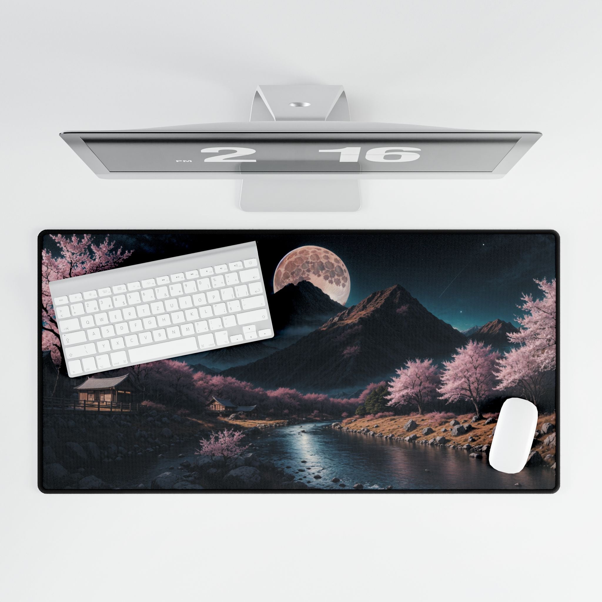 Moonlit Cherry Blossom Valley Desk Mat | Non-Slip Anime Gaming Mouse Pad