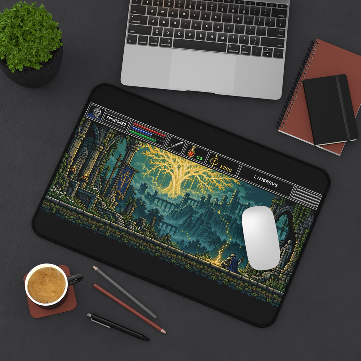 Elden Ring Inspired Mouse Pad, Erdtree & Limgrave Pixel Art Desk Mat, Non-Slip Gaming Pad, Tarnished Gift