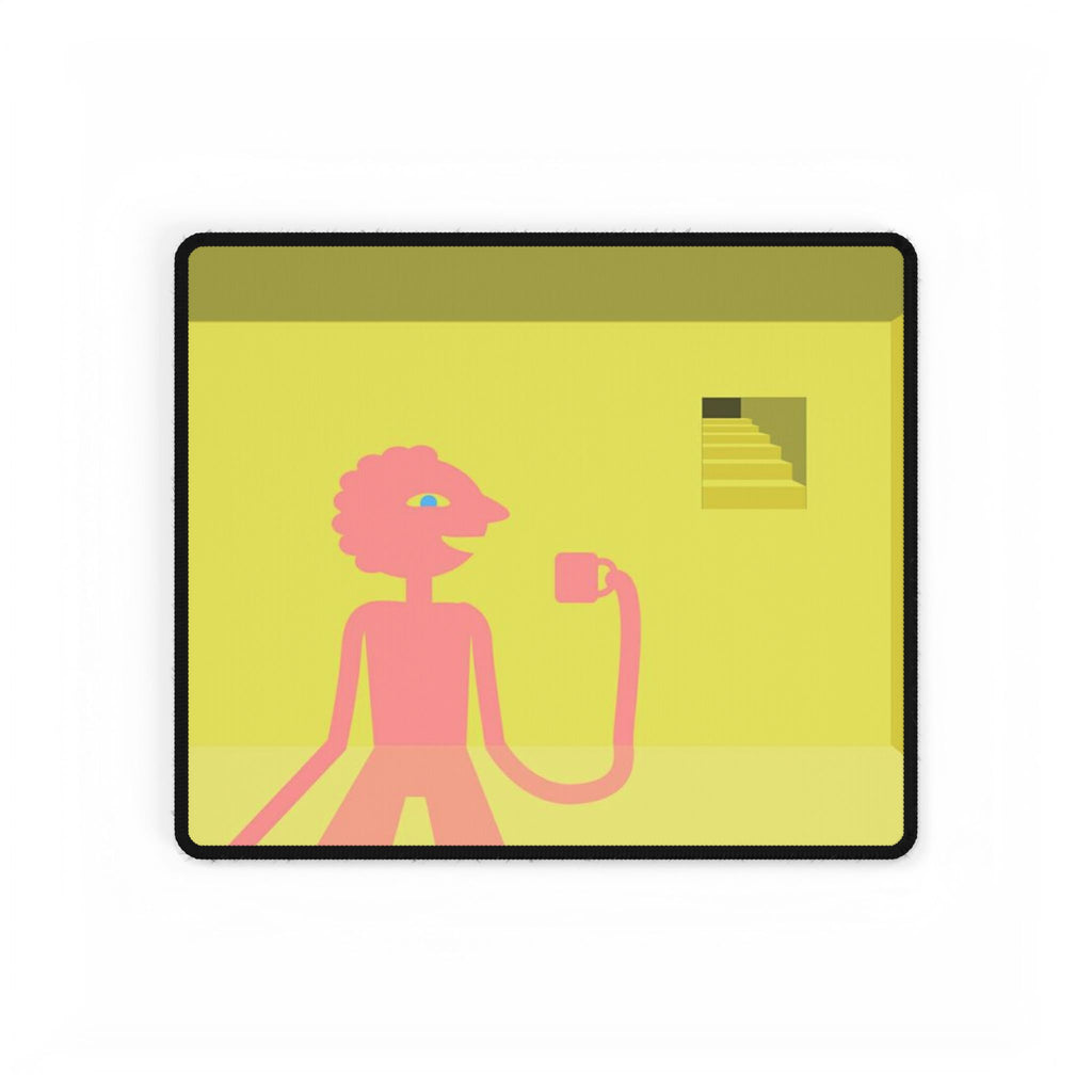 Pink Character in Yellow Room Desk Mat | Minimalist Illustration Desk Mat