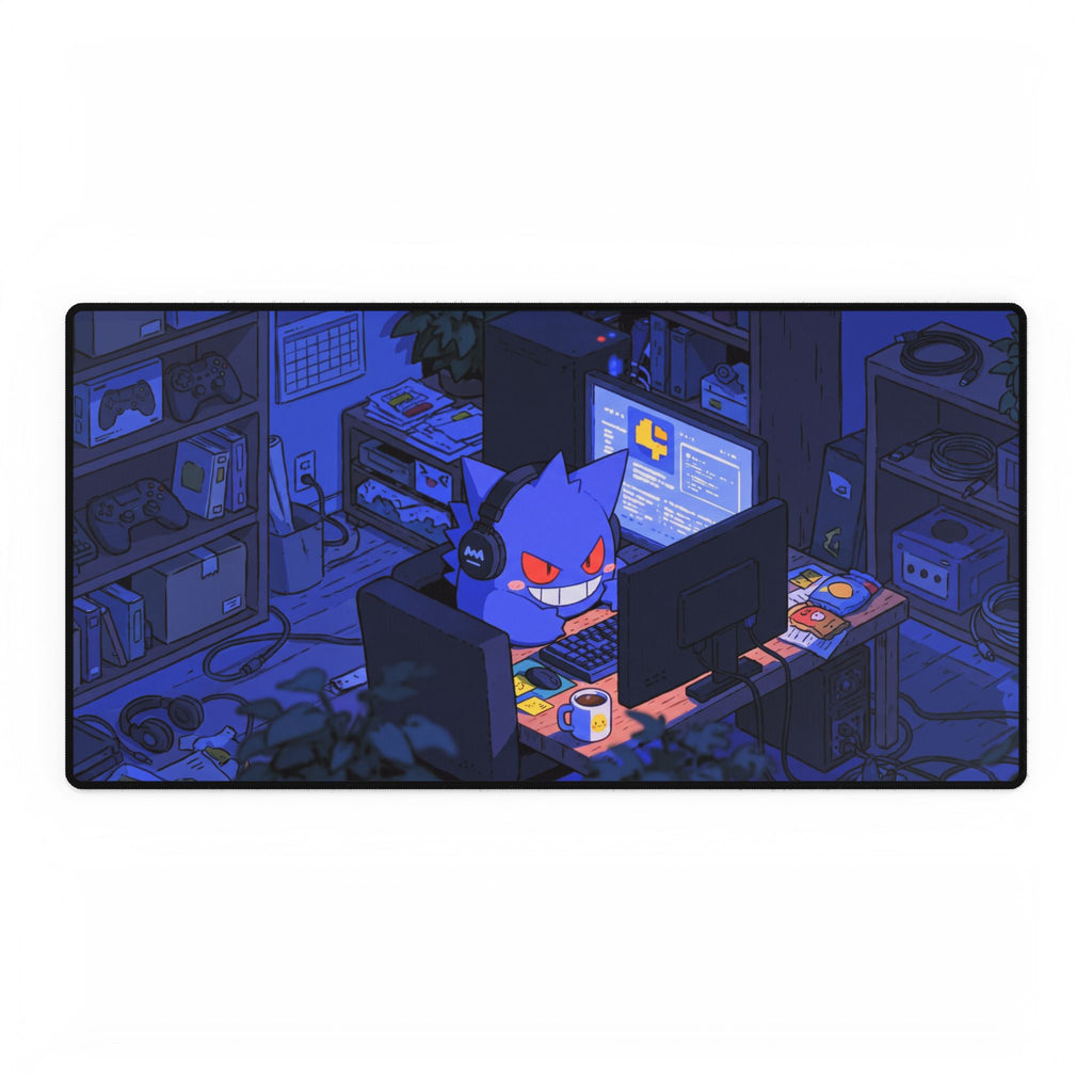 Purple Animal Gamer Night Desk Mat | Anime Gaming Deskpad, Cute Ghost Computer Setup
