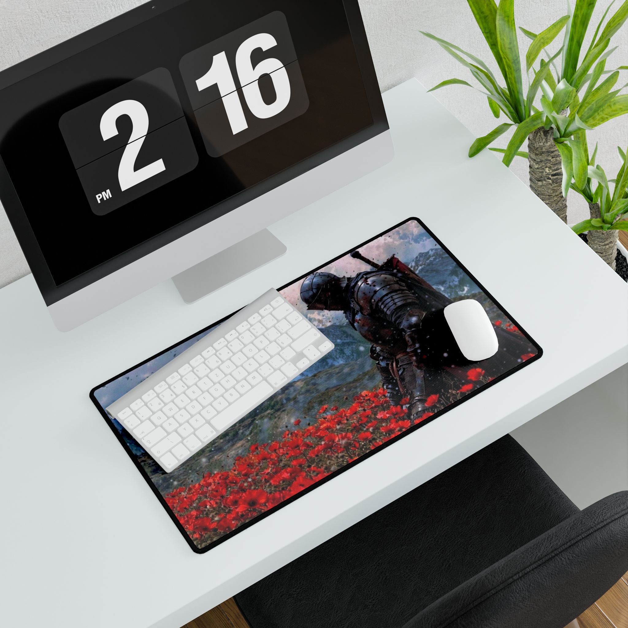 Knight in Poppy Field Desk Mat | Medieval Armor Landscape Gaming Mousepad