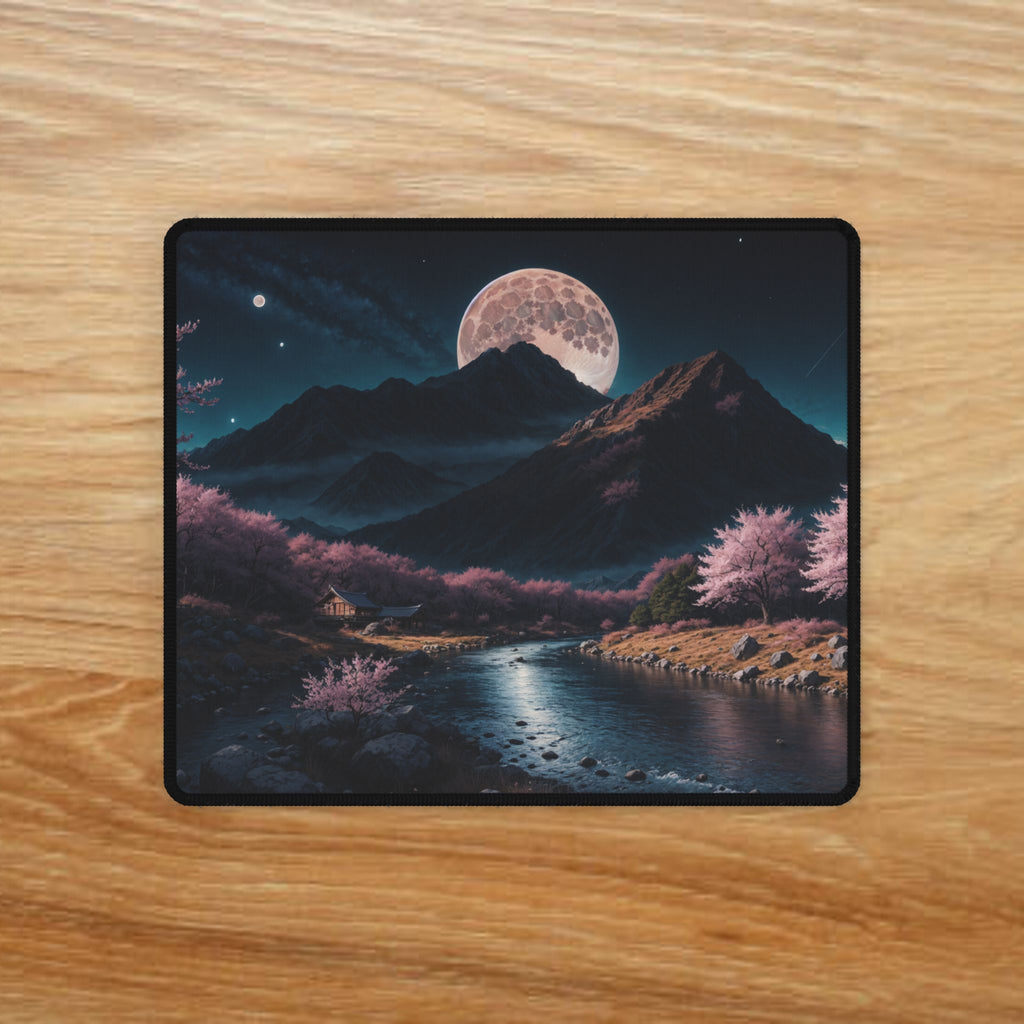 Moonlit Cherry Blossom Valley Desk Mat | Non-Slip Anime Gaming Mouse Pad